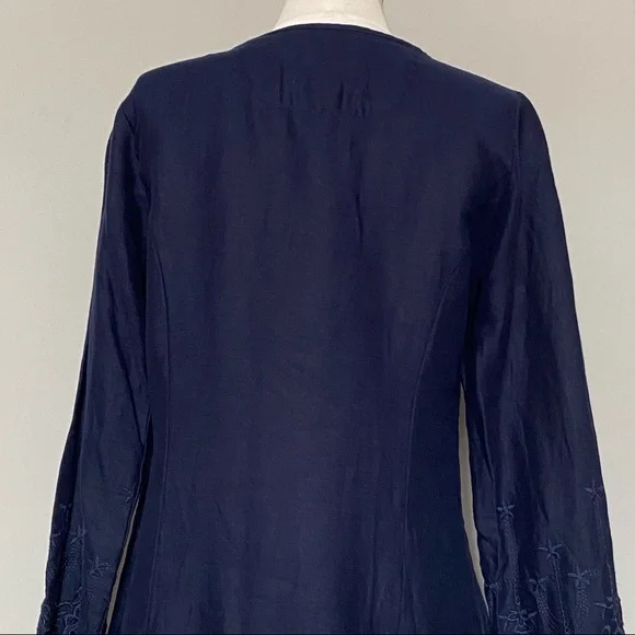 Malvin 100% Linen and Lace Trim Navy Embroidered Dress, Size Small 6 - Picture 8 of 11